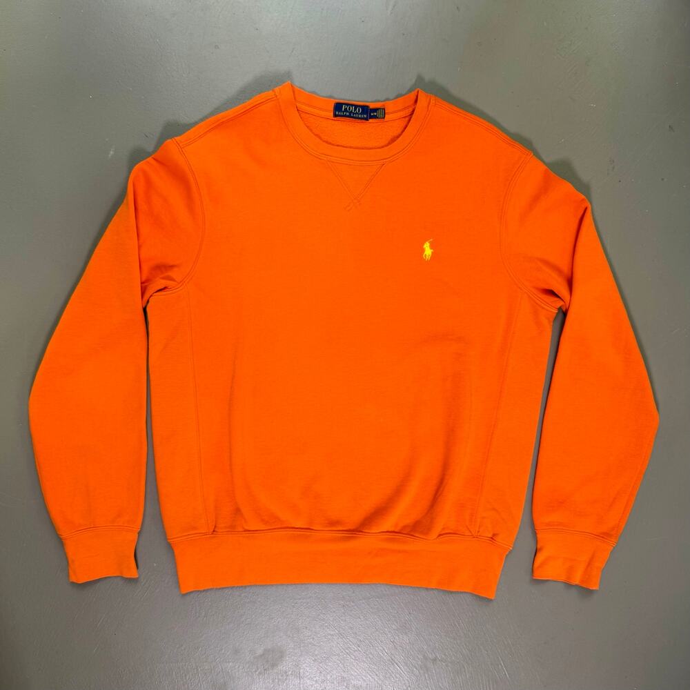 Polo Ralph Lauren Men's MEDIUM Orange Crewneck Pullover Sweatshirt Weekend Wear